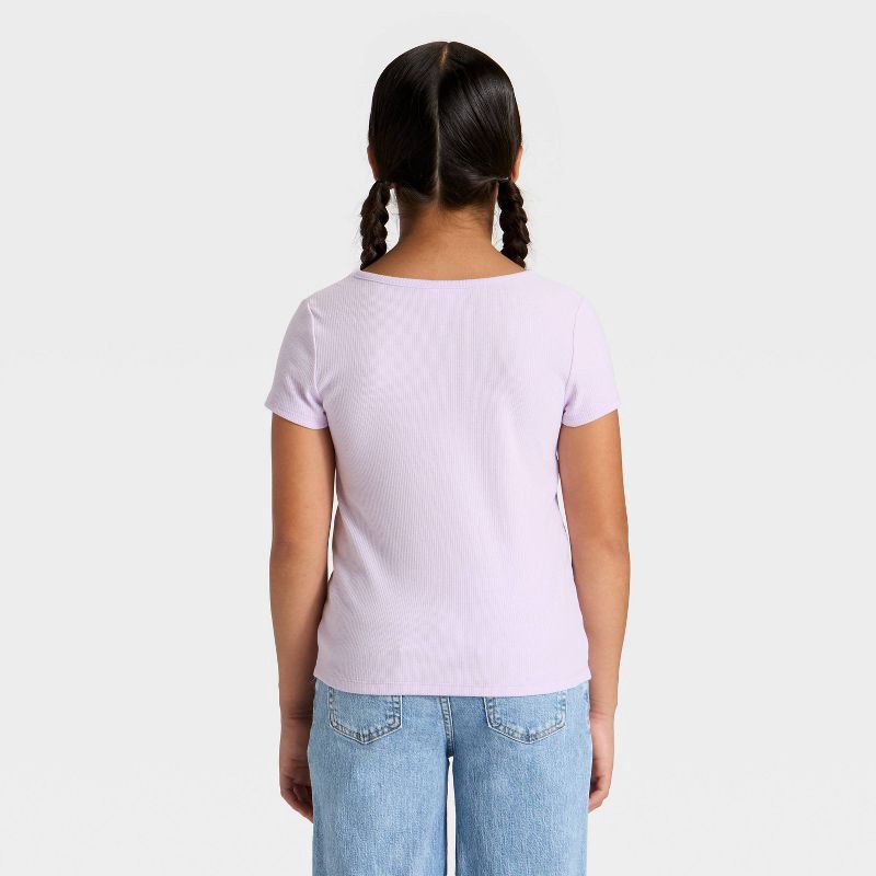 slide 2 of 3, Girls' Short Sleeve Ribbed Bow Front T-Shirt - Cat & Jack™ Pale Lavender S, 1 ct