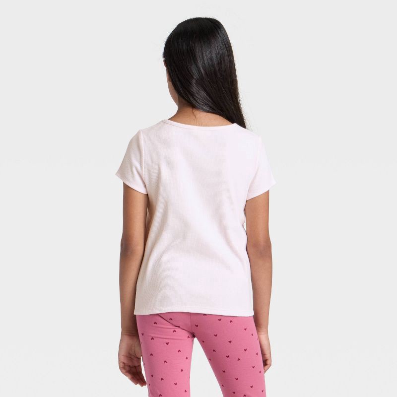 slide 2 of 3, Girls' Short Sleeve Ribbed Bow Front T-Shirt - Cat & Jack™ Light Pink XL, 1 ct