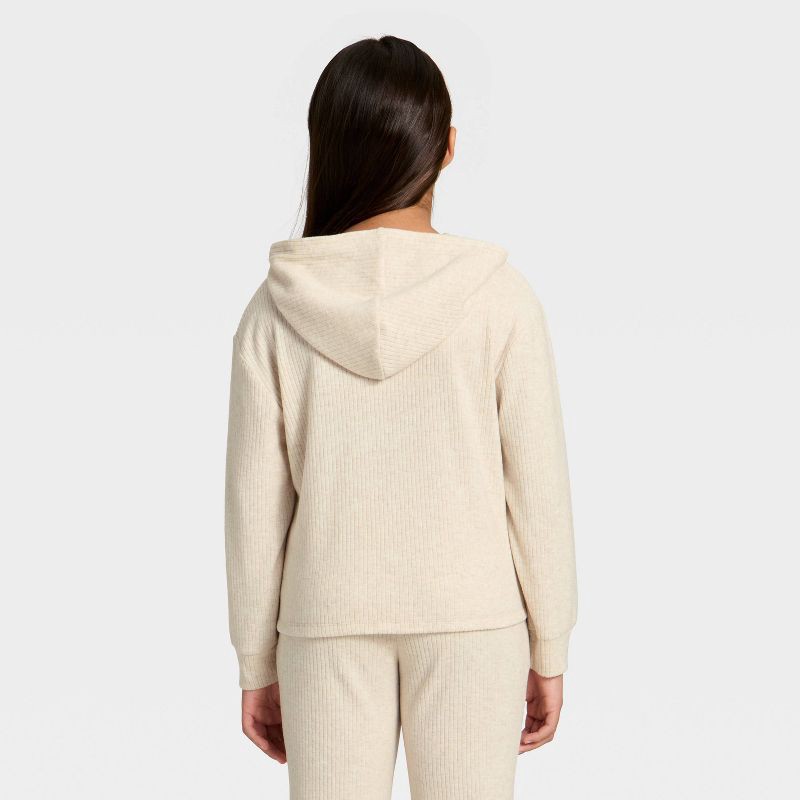 slide 2 of 3, Girls' Cozy Ribbed Hooded Pullover Sweatshirt - Cat & Jack™ Oatmeal L, 1 ct
