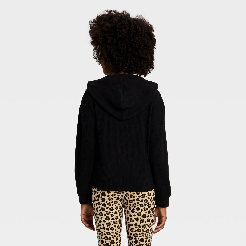 slide 2 of 3, Girls' Cozy Ribbed Hooded Pullover Sweatshirt - Cat & Jack™ Black XS, 1 ct