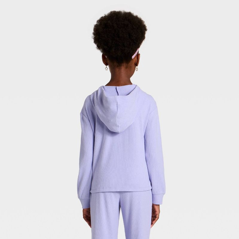 slide 2 of 3, Girls' Cozy Ribbed Hooded Pullover Sweatshirt - Cat & Jack™ Purple L, 1 ct
