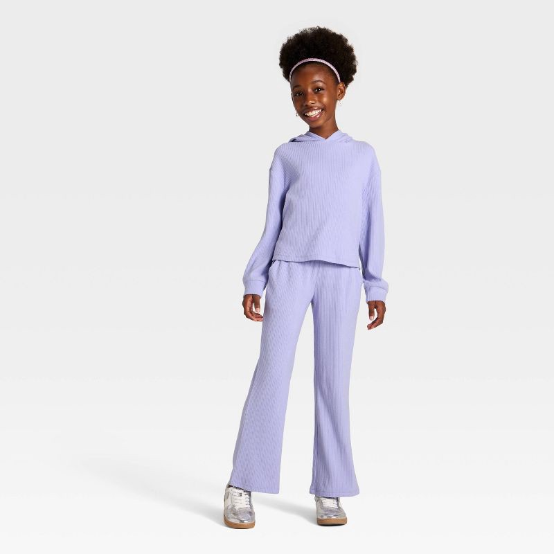 slide 3 of 3, Girls' Cozy Ribbed Hooded Pullover Sweatshirt - Cat & Jack™ Purple XL, 1 ct