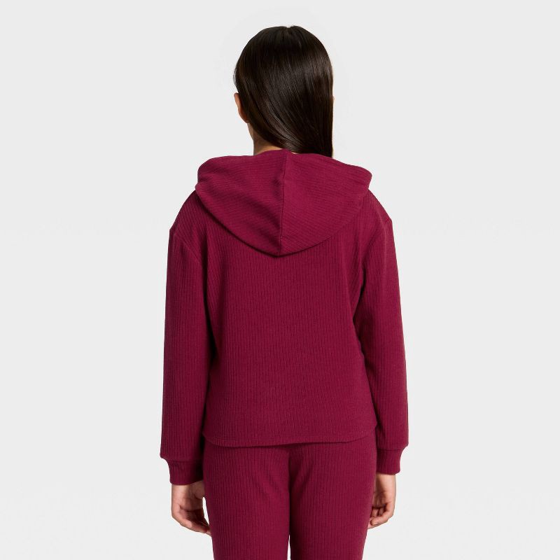 slide 2 of 3, Girls' Cozy Ribbed Hooded Pullover Sweatshirt - Cat & Jack™ Red M, 1 ct