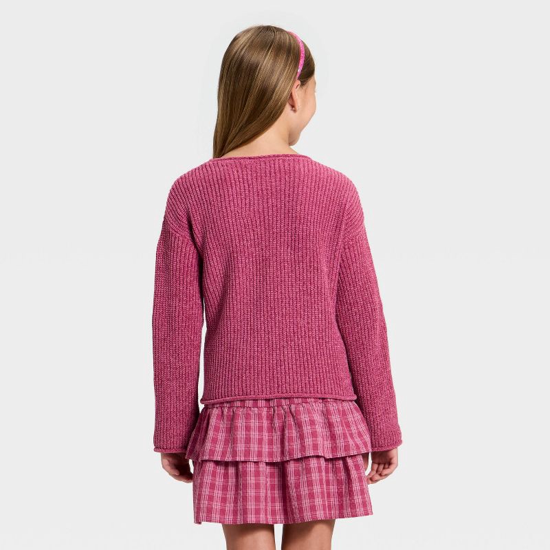 slide 2 of 3, Girls' Chenille Sweater - Cat & Jack™ Berry Pink XS, 1 ct