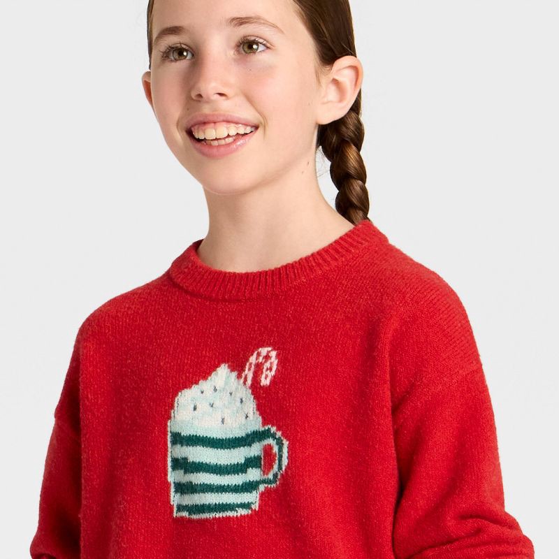 slide 2 of 4, Girls' Hot Cocoa Graphic Pullover Sweater - Cat & Jack™ Red XL, 1 ct