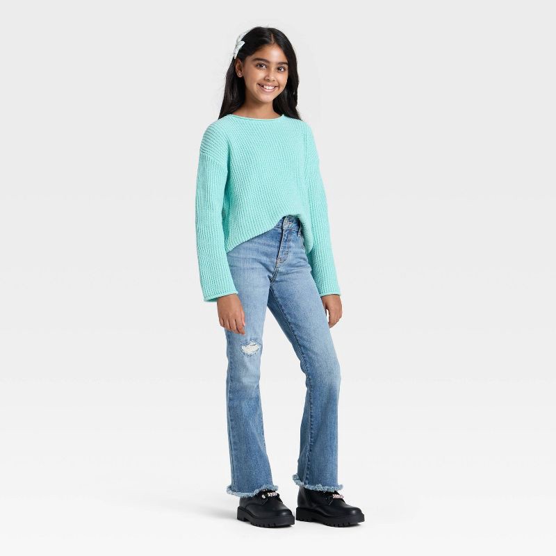 slide 3 of 3, Girls' Chenille Sweater - Cat & Jack™ Light Aqua Blue L, 1 ct
