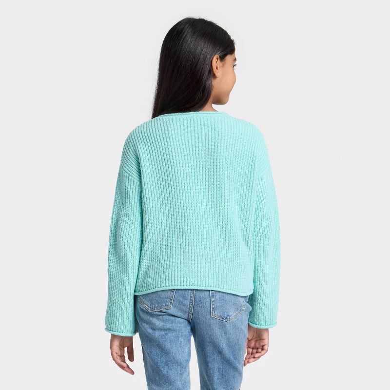 slide 2 of 3, Girls' Chenille Sweater - Cat & Jack™ Light Aqua Blue XL, 1 ct