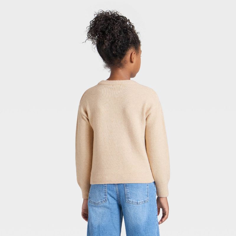 slide 3 of 4, Girls' Bear Graphic Pullover Sweater - Cat & Jack™ Tan M, 1 ct