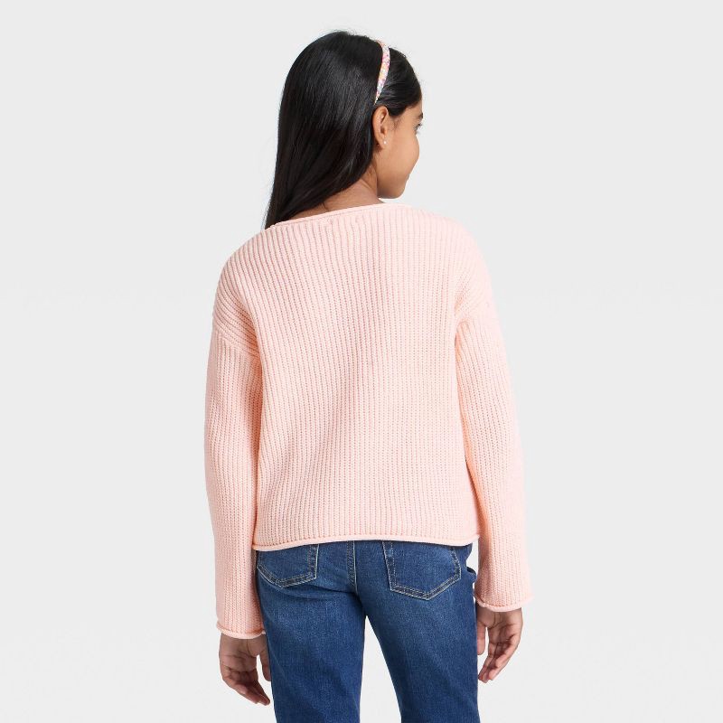 slide 2 of 3, Girls' Chenille Sweater - Cat & Jack™ Peach Orange S, 1 ct