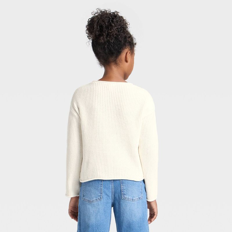 slide 2 of 3, Girls' Chenille Sweater - Cat & Jack™ Cream M, 1 ct