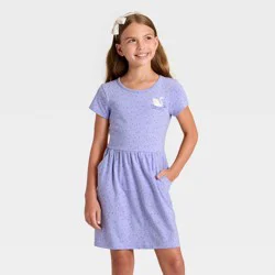 Girls' Short Sleeve Swan Printed Knit Dress - Cat & Jack™ Light Purple M