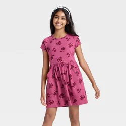 Girls' Short Sleeve Floral Printed Knit Dress - Cat & Jack™ Berry Pink S