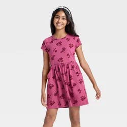 Girls' Short Sleeve Floral Printed Knit Dress - Cat & Jack™ Berry Pink S
