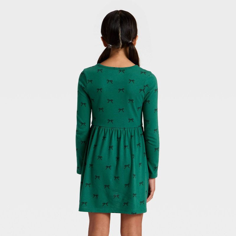 slide 2 of 3, Girls' Long Sleeve Bows Printed Knit Dress - Cat & Jack™ Jade Green L, 1 ct