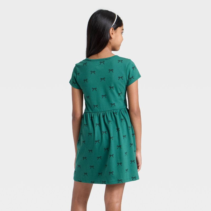 slide 2 of 3, Girls' Short Sleeve Bows Printed Knit Dress - Cat & Jack™ Jade Green XS, 1 ct