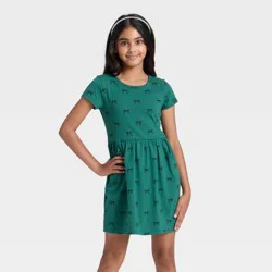 Girls' Short Sleeve Bows Printed Knit Dress - Cat & Jack™ Jade Green XL