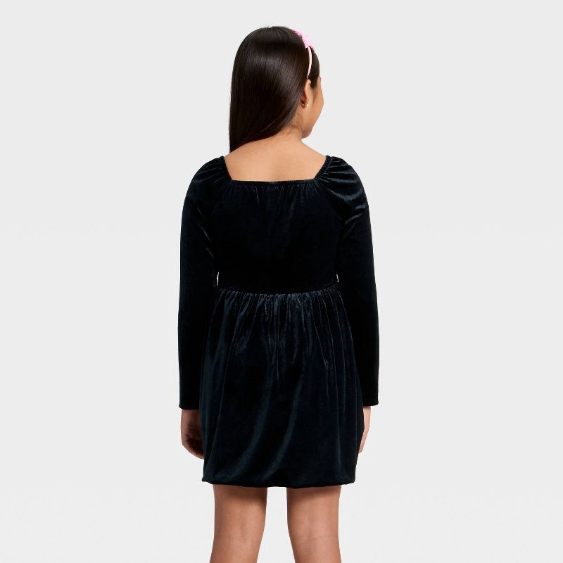 slide 2 of 3, Girls' Long Sleeve Velour Dress - Cat & Jack™ Black M, 1 ct