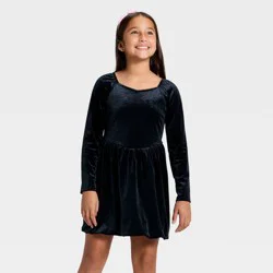 Girls' Long Sleeve Velour Dress - Cat & Jack™ Black M