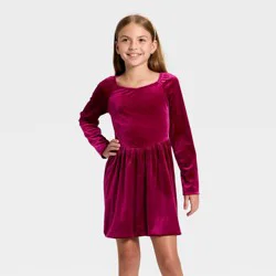 Girls' Long Sleeve Velour Dress - Cat & Jack™ Red XS