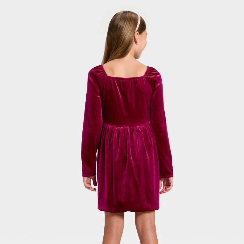 slide 2 of 3, Girls' Long Sleeve Velour Dress - Cat & Jack™ Red XL, 1 ct