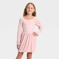 Girls' Long Sleeve Velour Dress - Cat & Jack™ Pink L