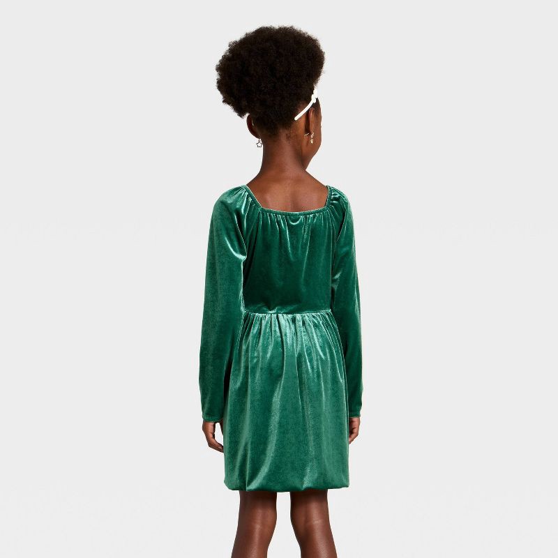 slide 2 of 3, Girls' Long Sleeve Velour Dress - Cat & Jack™ Green XS, 1 ct