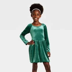Girls' Long Sleeve Velour Dress - Cat & Jack™ Green L