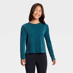Girls' Seamless Lurex Long Sleeve T-Shirt - All In Motion™ Dark Teal Blue S