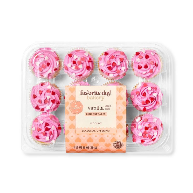 slide 1 of 3, Valentine's Vanilla Mini Cupcakes - 10oz/12ct - Favorite Day™, 12 ct; 10 oz