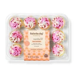 Valentine's Pink & White Vanilla Filled Mini Cupcakes - 10.6oz/12ct - Favorite Day™