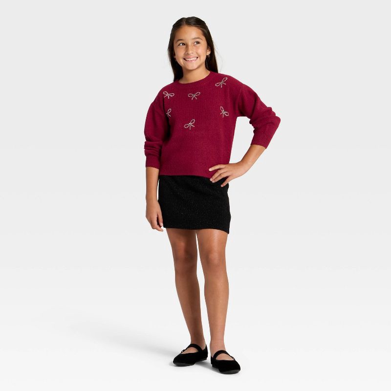 slide 3 of 4, Girls' Embellished Pullover Sweater - Cat & Jack™ Red L, 1 ct