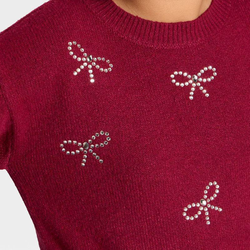 slide 4 of 4, Girls' Embellished Pullover Sweater - Cat & Jack™ Red L, 1 ct