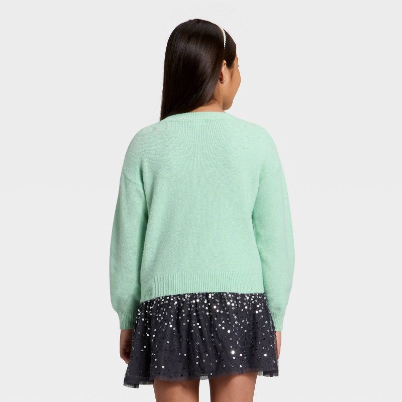 slide 2 of 4, Girls' Embellished Pullover Sweater - Cat & Jack™ Mint Green XL, 1 ct