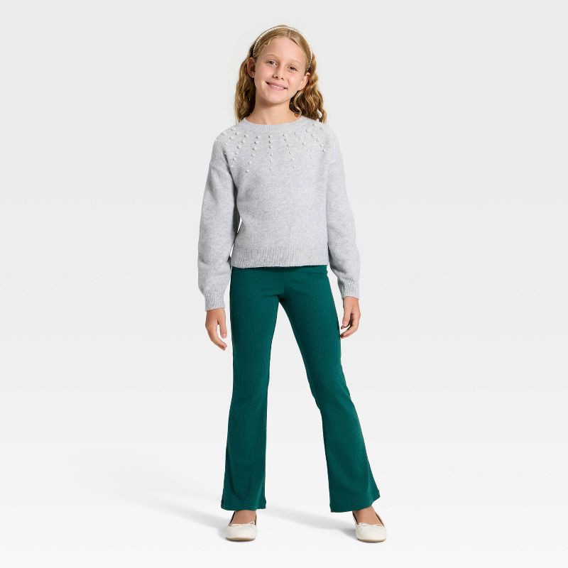 slide 3 of 4, Girls' Embellished Pullover Sweater - Cat & Jack™ Heather Gray XS, 1 ct
