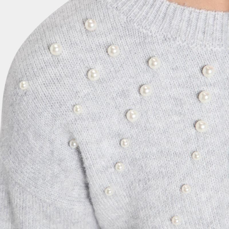 slide 4 of 4, Girls' Embellished Pullover Sweater - Cat & Jack™ Heather Gray XS, 1 ct