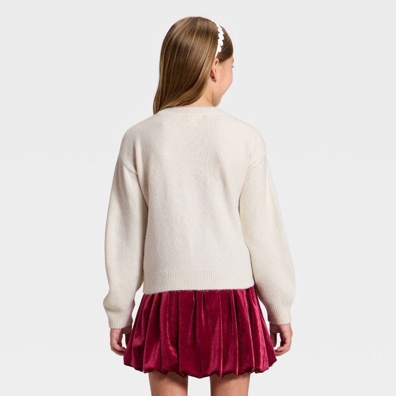 slide 2 of 4, Girls' Embellished Pullover Sweater - Cat & Jack™ Cream XS, 1 ct
