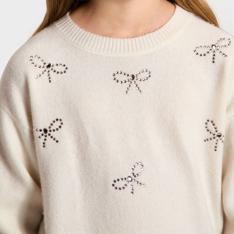 slide 4 of 4, Girls' Embellished Pullover Sweater - Cat & Jack™ Cream L, 1 ct