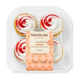 Valentine's Strawberry Large Filled Cupcakes - 11.7oz/4ct - Favorite Day™