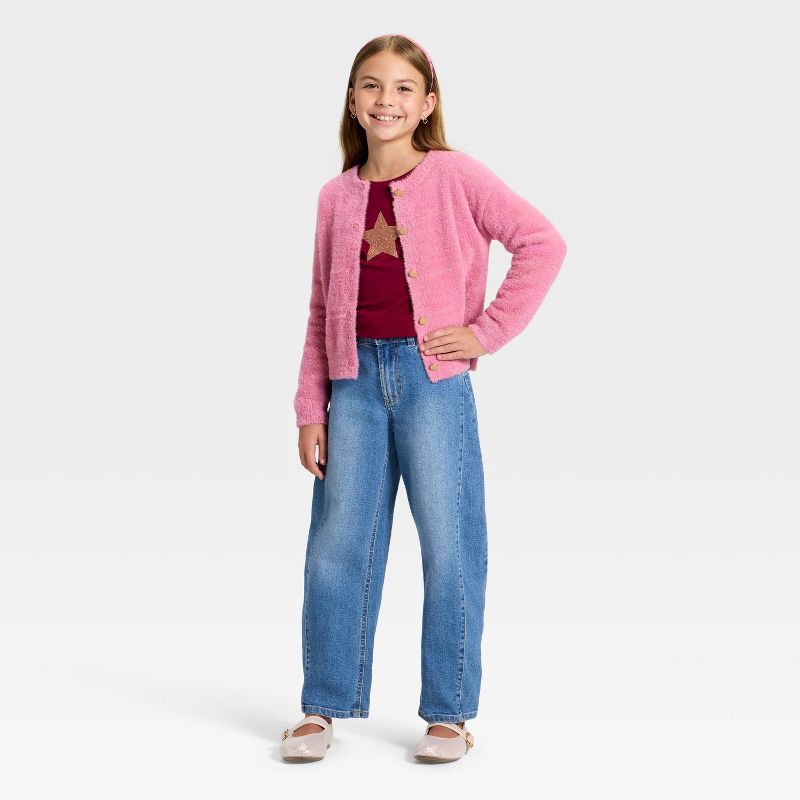 slide 3 of 3, Girls' Fuzzy Cardigan - Cat & Jack™ Pink S, 1 ct