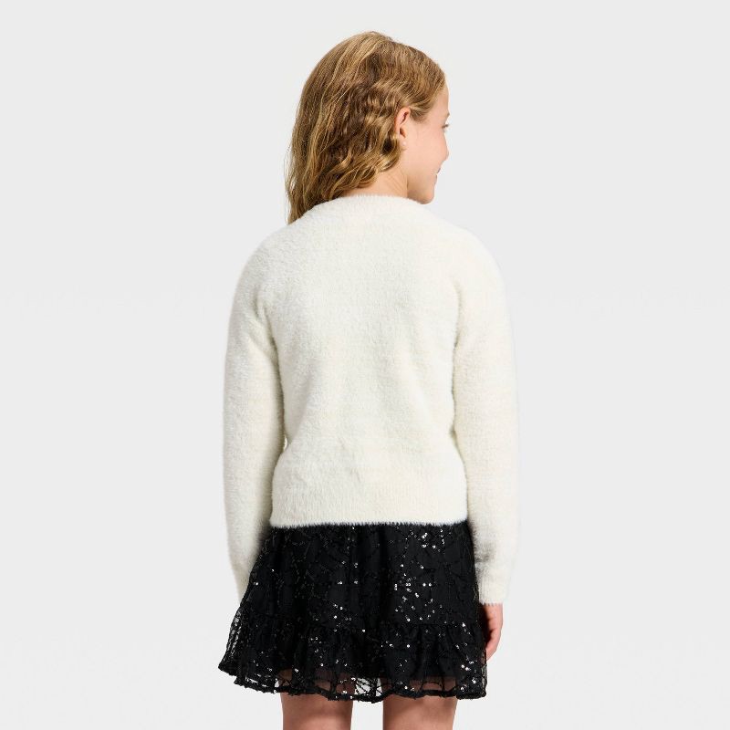 slide 2 of 3, Girls' Fuzzy Cardigan - Cat & Jack™ Cream S, 1 ct
