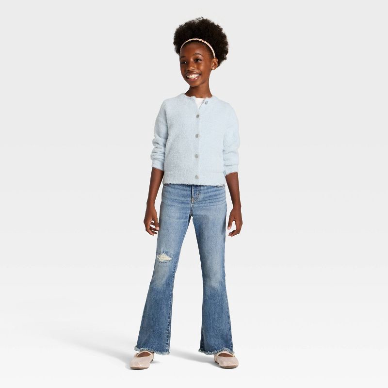 slide 3 of 3, Girls' Fuzzy Cardigan - Cat & Jack™ Blue M, 1 ct
