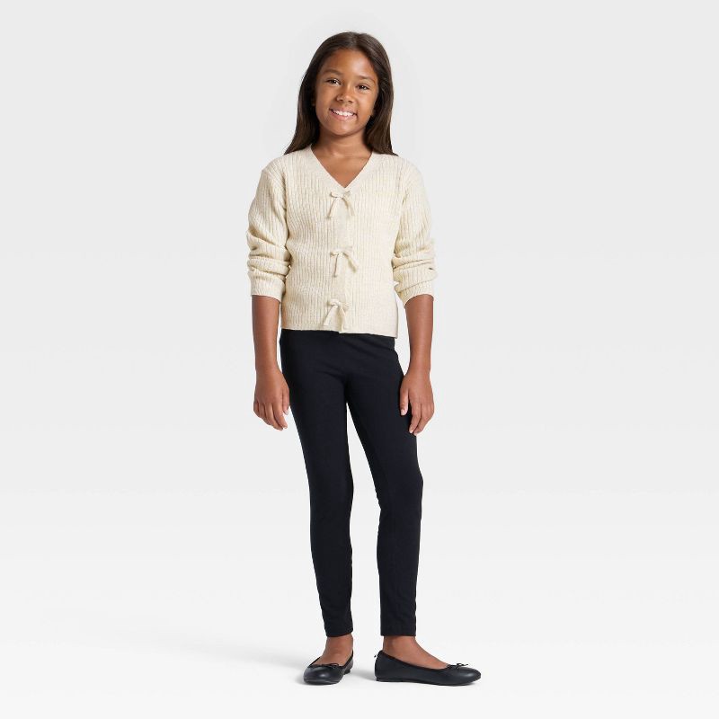 slide 3 of 3, Girls' Ribbed Bow Cardigan - Cat & Jack™ Cream L, 1 ct