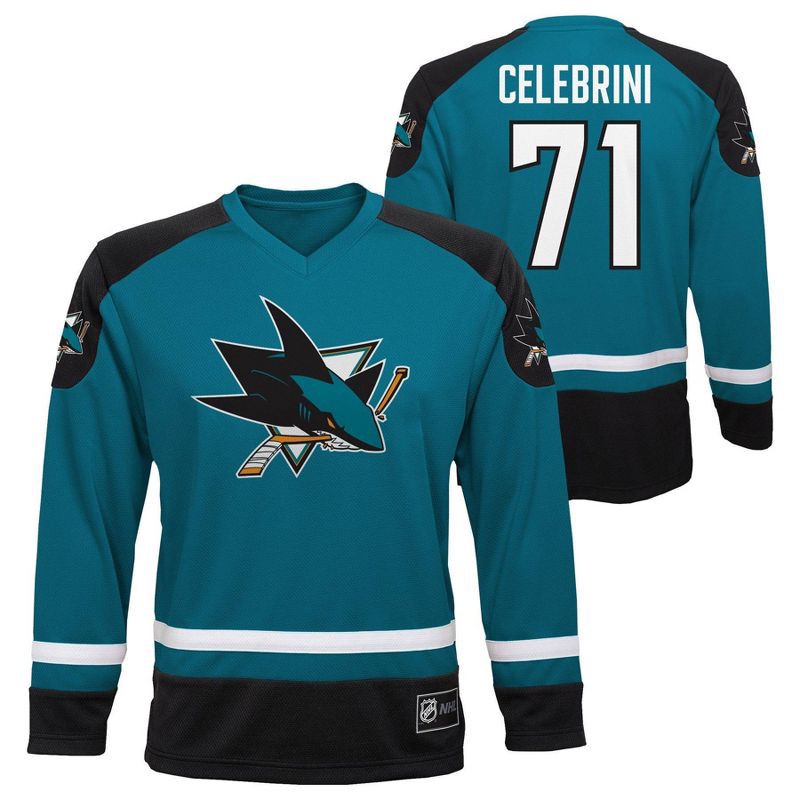 slide 1 of 3, NHL San Jose Sharks Boys' Macklin Celebrini Team Jersey - M, 1 ct
