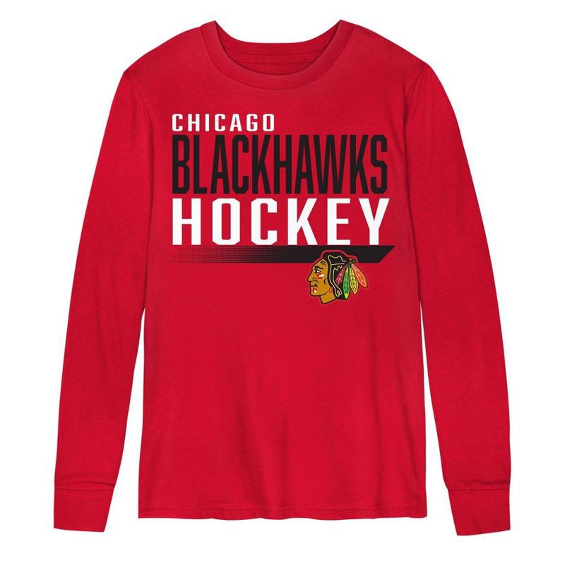 slide 2 of 3, NHL Chicago Blackhawks Boys' Long Sleeve T-Shirt - XL, 1 ct