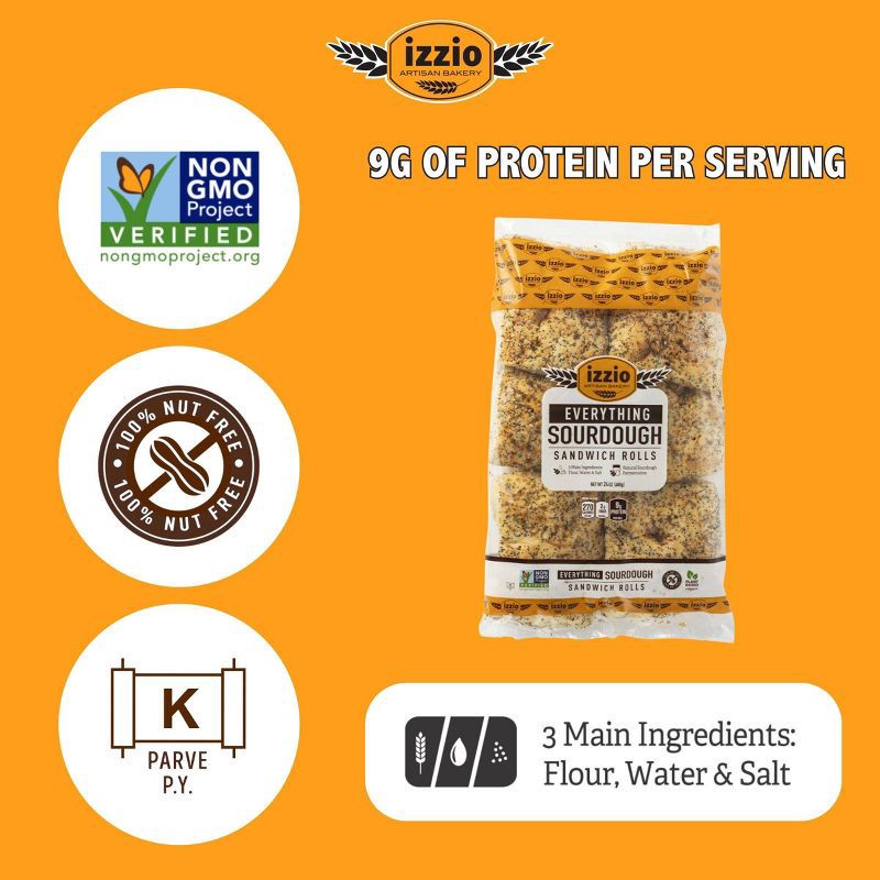 slide 3 of 4, Izzio Artisan Bakery Everything Sourdough Sandwich Rolls - 24oz/6ct, 6 ct; 24 oz
