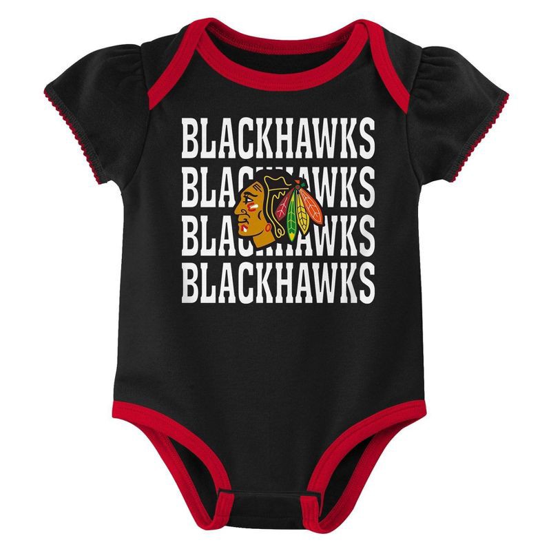 slide 3 of 4, NHL Chicago Blackhawks Infant Girls' 3pk Bodysuits - 6-9M, 3 ct