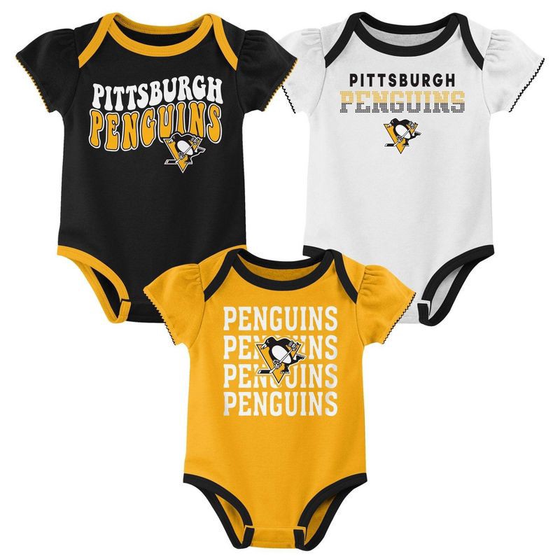 slide 1 of 4, NHL Pittsburgh Penguins Infant Girls' 3pk Bodysuits - 3-6M, 3 ct