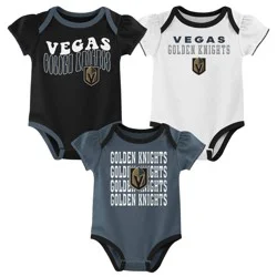 NHL Vegas Golden Knights Infant Girls' 3pk Bodysuits - 0-3M
