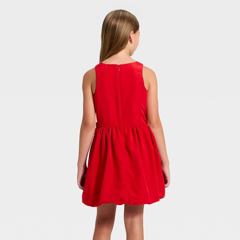 slide 2 of 3, Girls' Short Sleeve Bubble Hem Dress - Cat & Jack™ Wine Red S, 1 ct