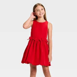 Girls' Short Sleeve Bubble Hem Dress - Cat & Jack™ Wine Red S